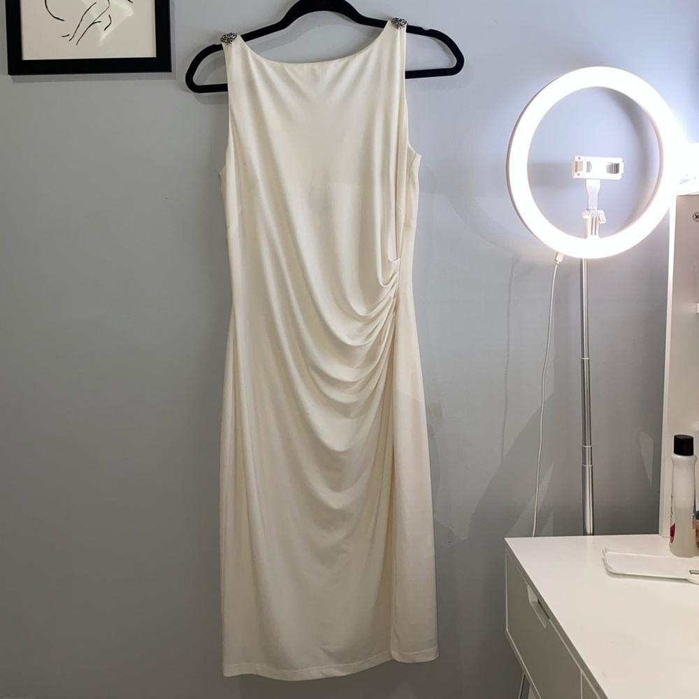 White Ralph Lauren Cocktail Dress Shoulder Accent